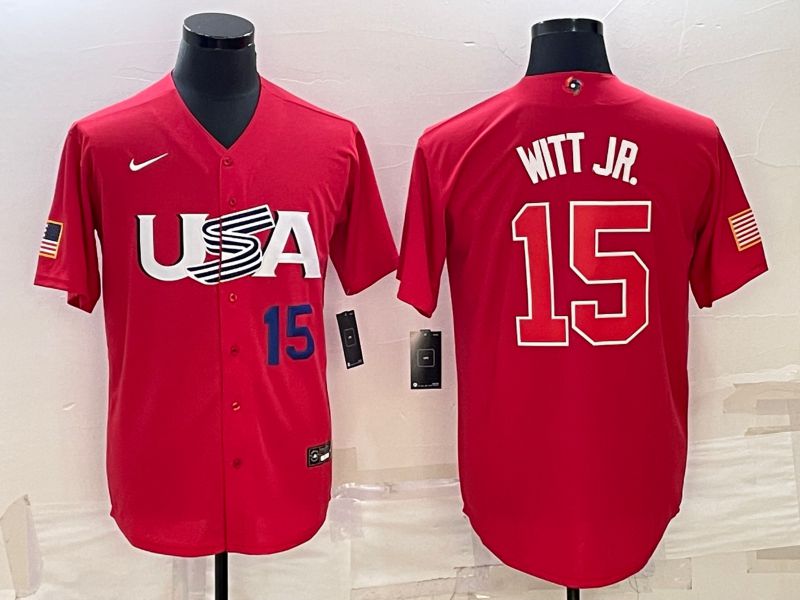 Men 2023 World Cub USA #15 Witt jr Red Nike MLB Jersey1->more jerseys->MLB Jersey